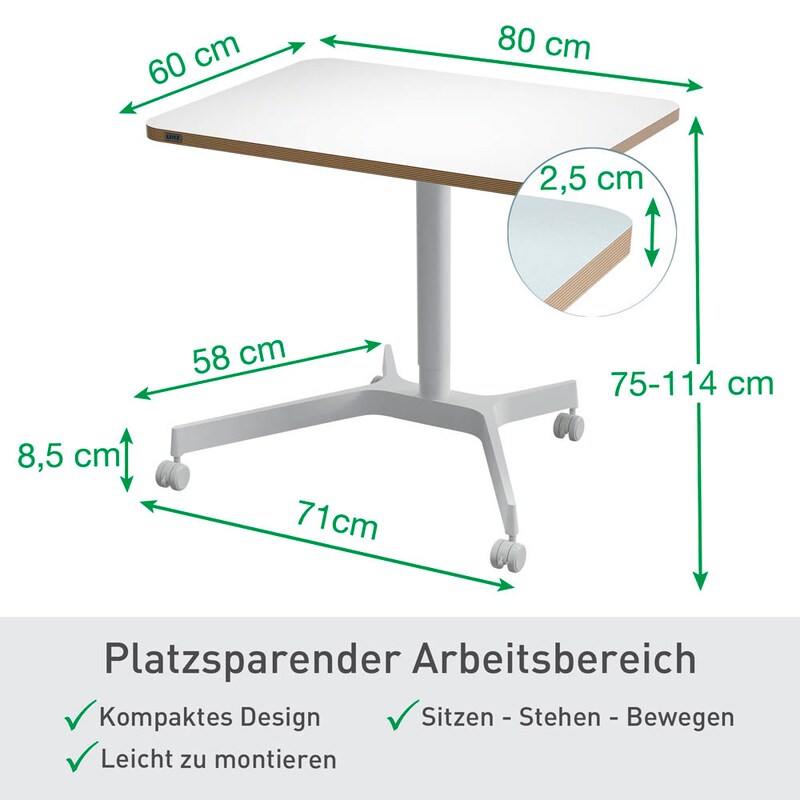 LEITZ Ergo höhenverstellbarer Schreibtisch weiß rechteckig