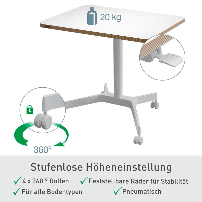 LEITZ Ergo höhenverstellbarer Schreibtisch weiß rechteckig