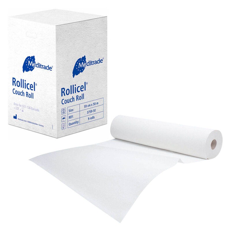 Meditrade® Ärztekrepp ROLLICEL® 2-lagig weiß 59,0 cm x 50,0 m, 9 Rollen