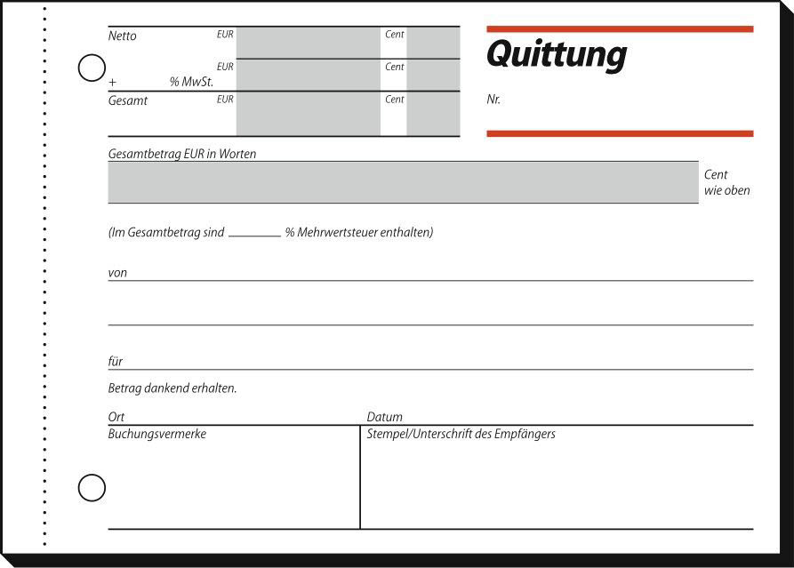 Quittungsblock Formularbuch Quittung 1 Block mit 50 Blatt